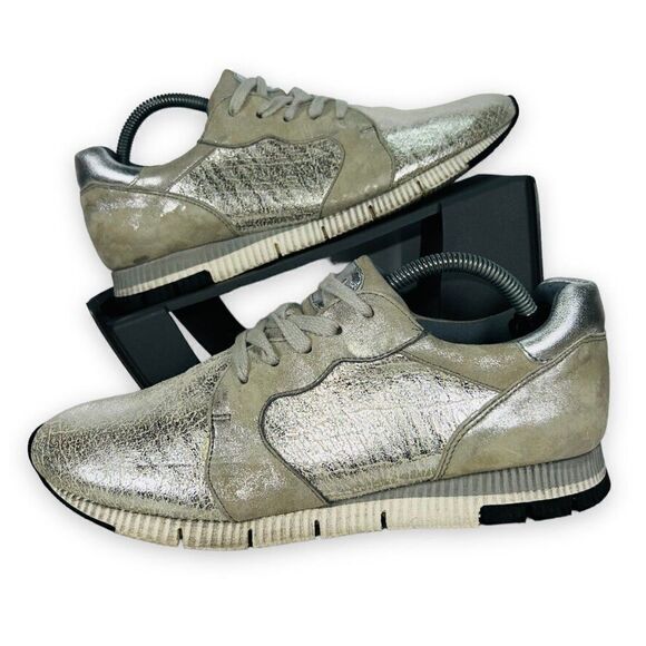 Paul Green Echt Leder Metallic Silver Low Top Casual Sneakers Women's 5 - Picture 1 of 12